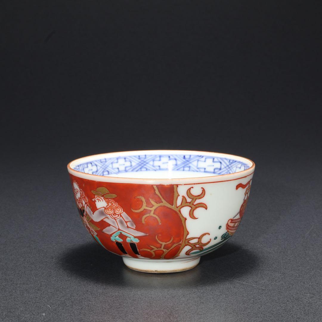 伊万里色絵　南蛮人図　湯呑み10客　骨董　古伊万里　R1666