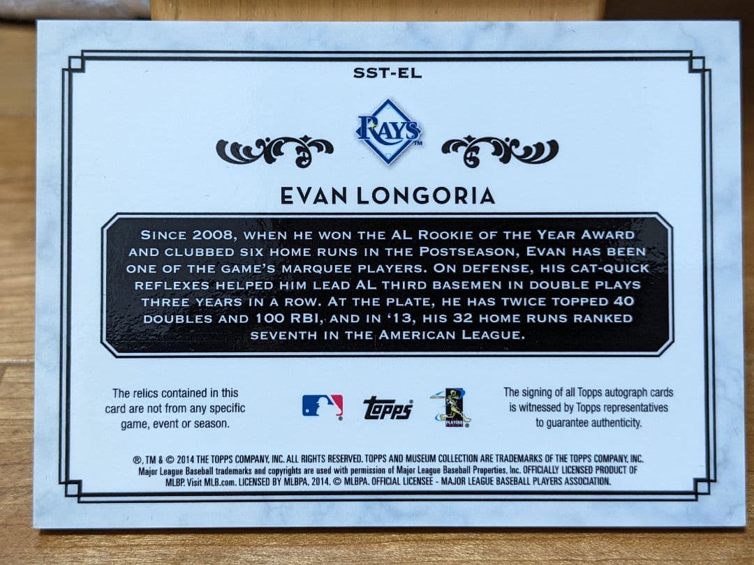 EVAN LONGORIA TOPPS 自筆サイン GAME USED パッチ EVAN LONGORIA
