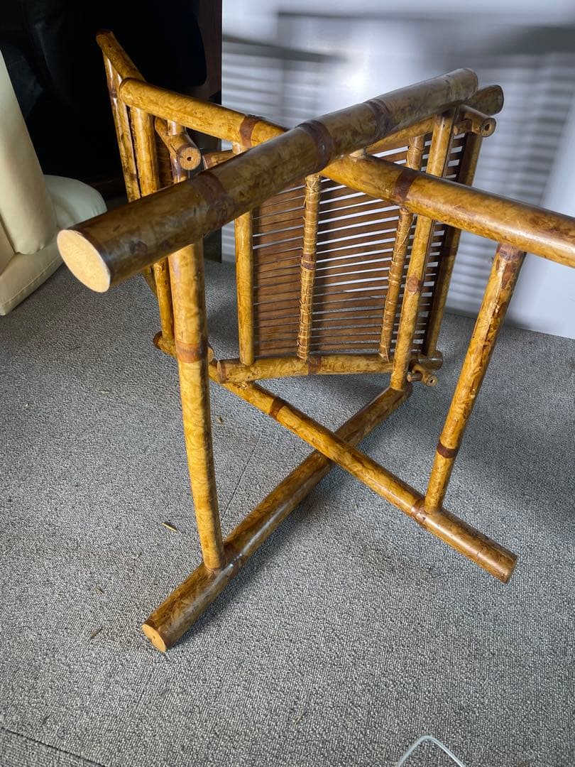 昭和レトロ 高級ラタン 折りたたみチェア 籐椅子 ヴィンテージ