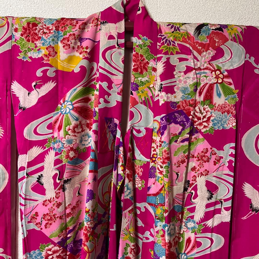 七五三　7歳　ハーフ成人式　アンティーク　ピンク　総柄　大正ロマン　着物セット