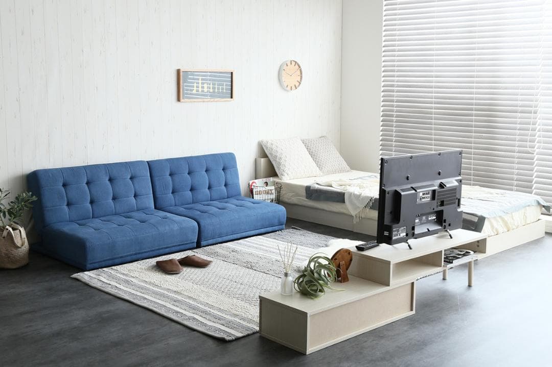 Colton リクライニング式ソファベッド 分割式　デニムカラー