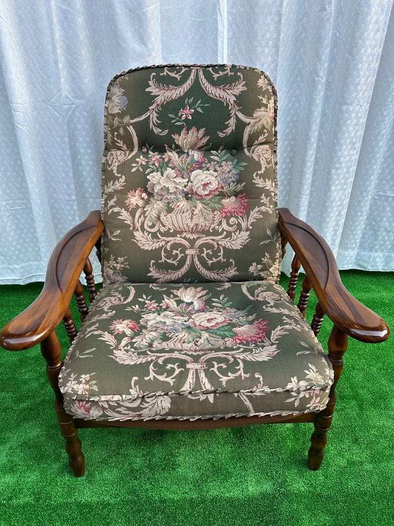 カリモク コロニアル クラシック花柄 リクライニングソファ 1人掛け i4-2※