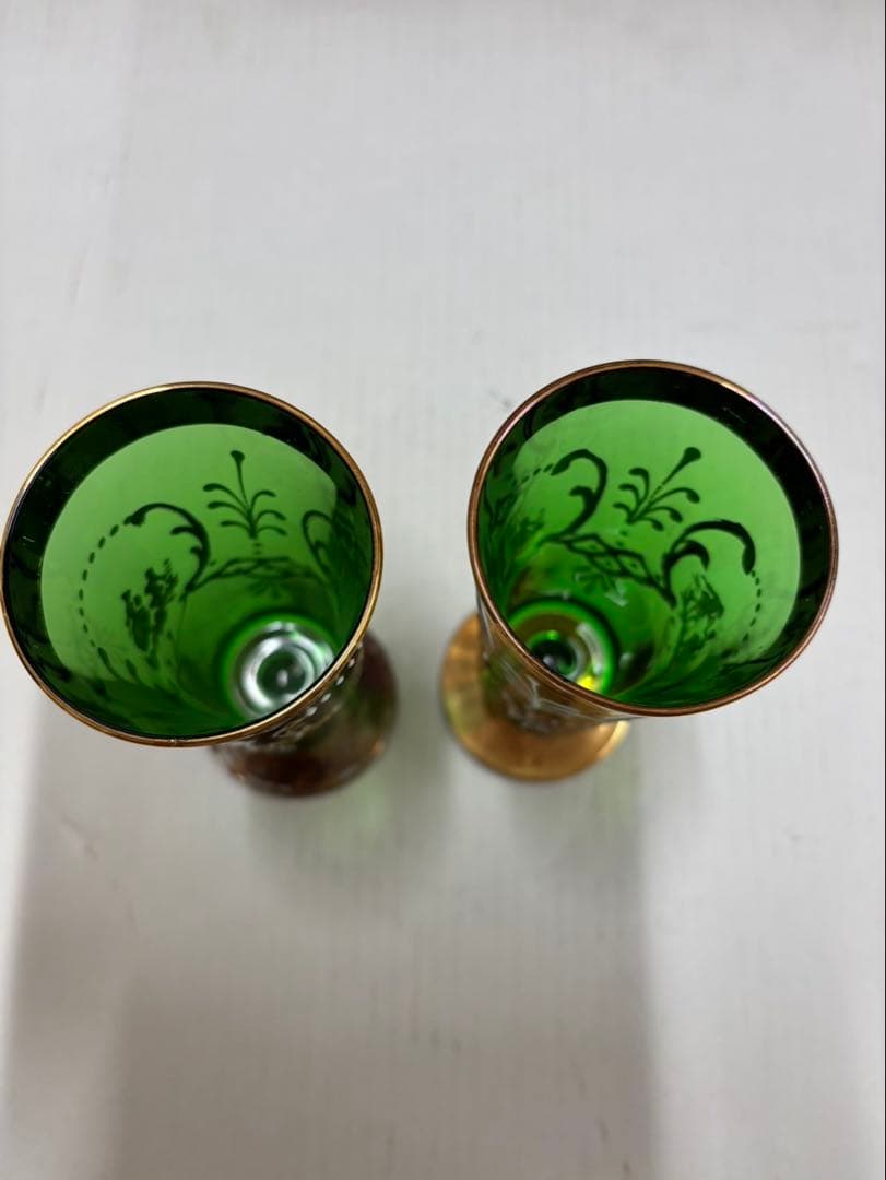 ベネチア ガラス イタリヤ ムラーノ グラス 2個 ( グリーン )
