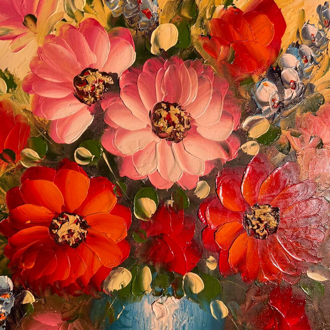 手書き油絵 花瓶の花 額付 肉筆絵画 インテリア 油彩画 - メルカリ