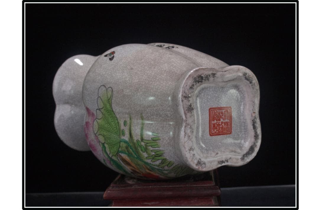 祖父蔵出品 中国 清時代 在銘手描き花瓶 美術品DE1033A6-3