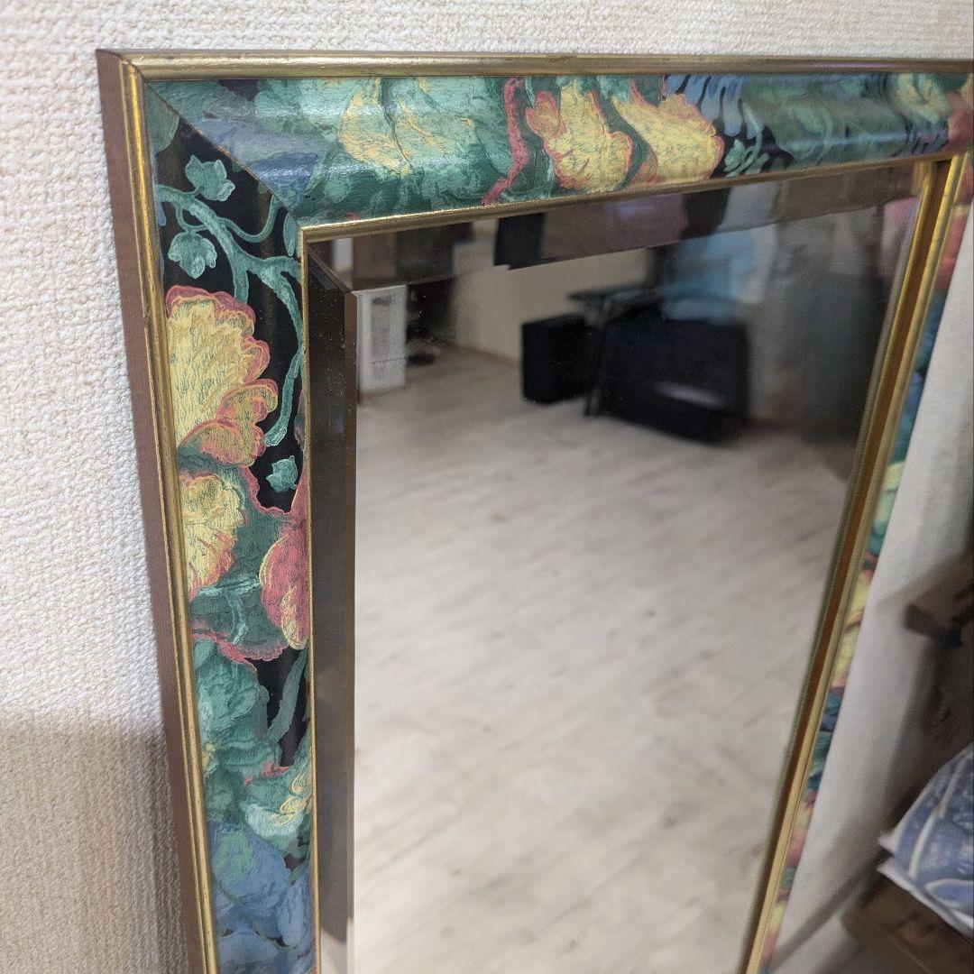 イタリア製 姿見 ウォールミラー アンティーク調 木製 花柄