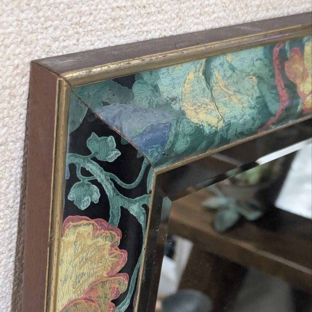 イタリア製 姿見 ウォールミラー アンティーク調 木製 花柄