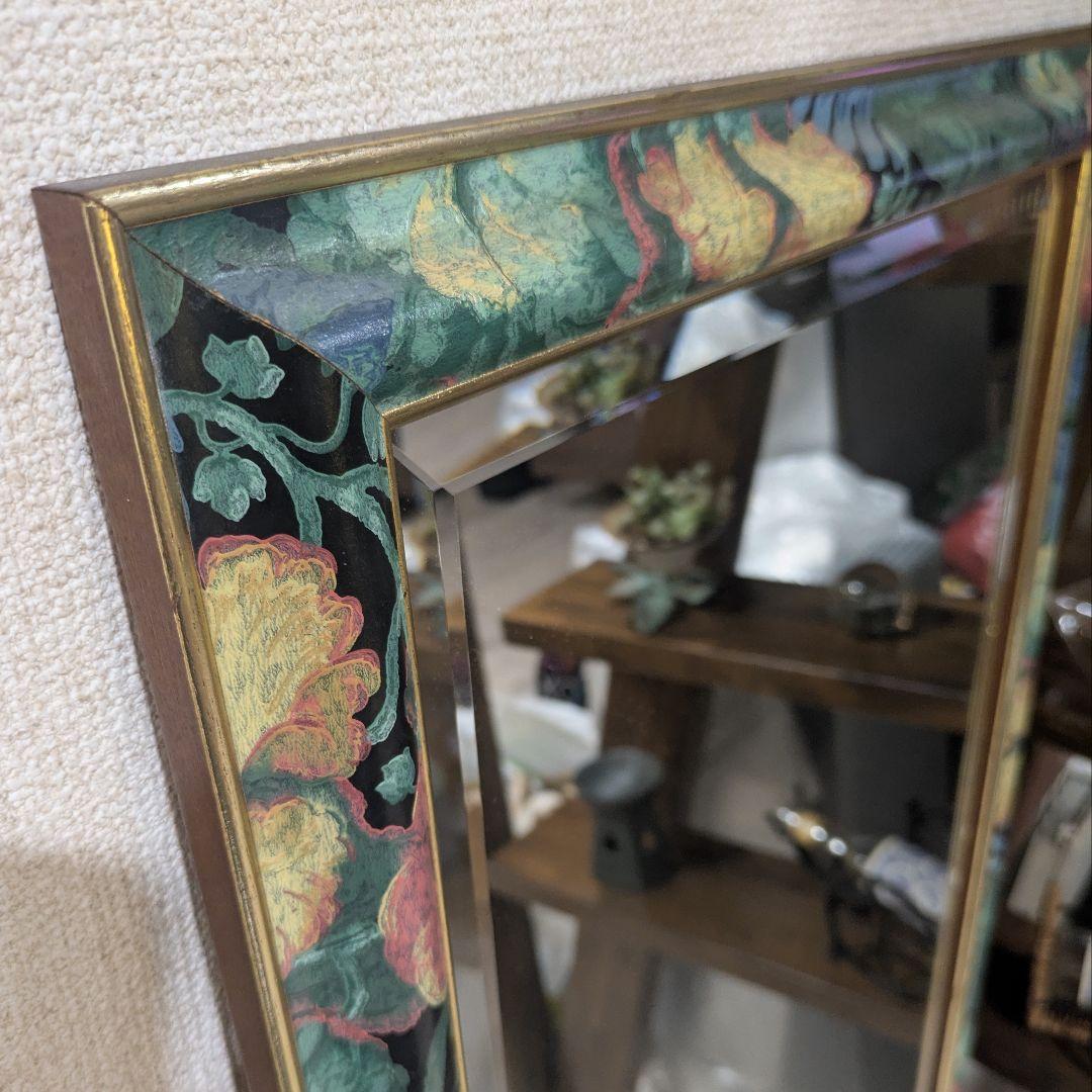 イタリア製 姿見 ウォールミラー アンティーク調 木製 花柄