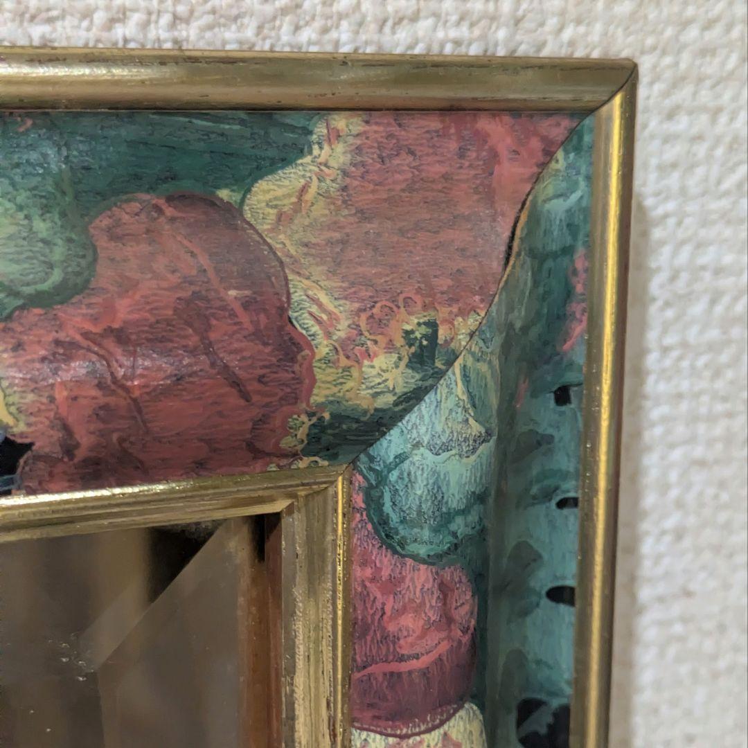 イタリア製 姿見 ウォールミラー アンティーク調 木製 花柄