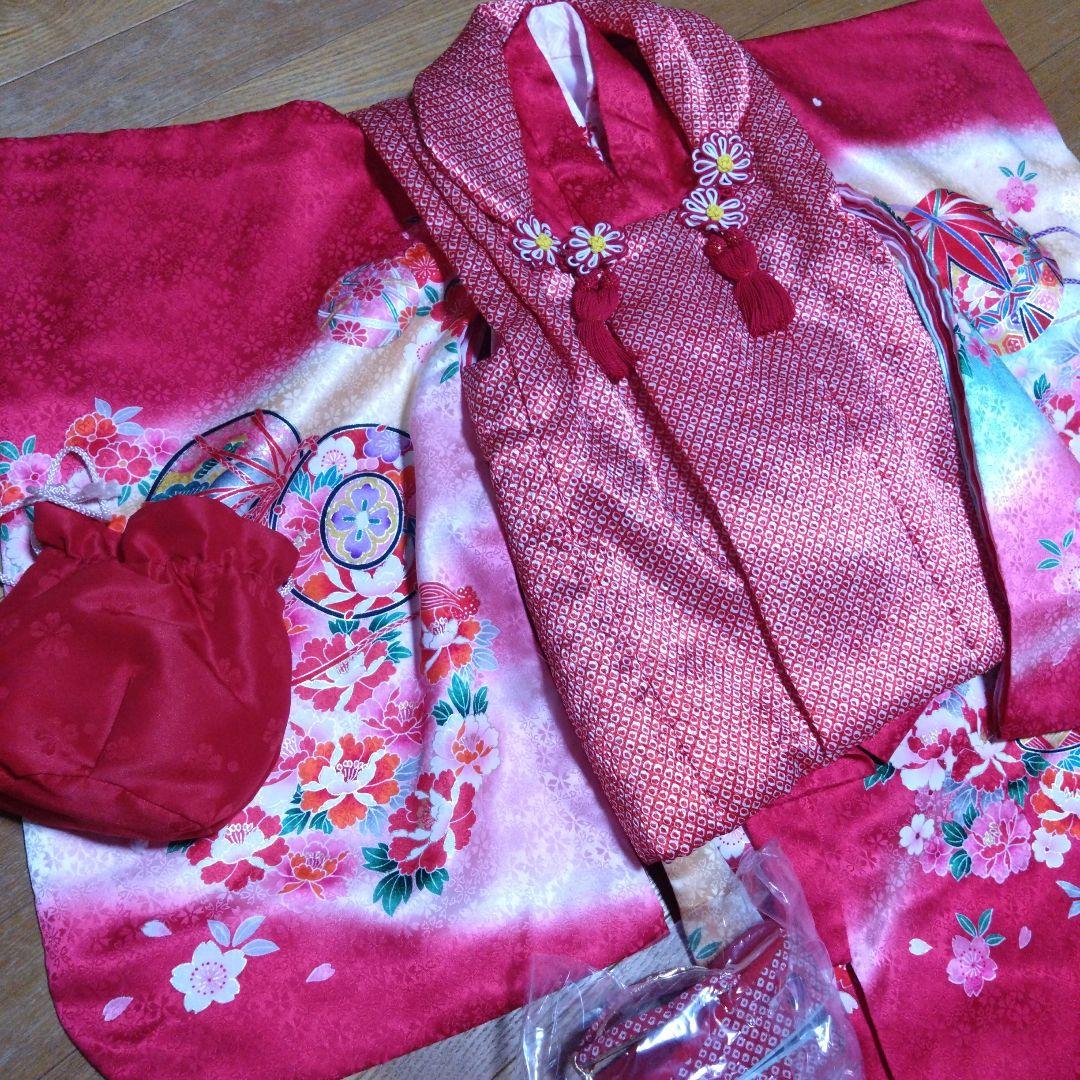 三歳★被布＆正絹花柄着物＆刺繍長襦袢＆小物
