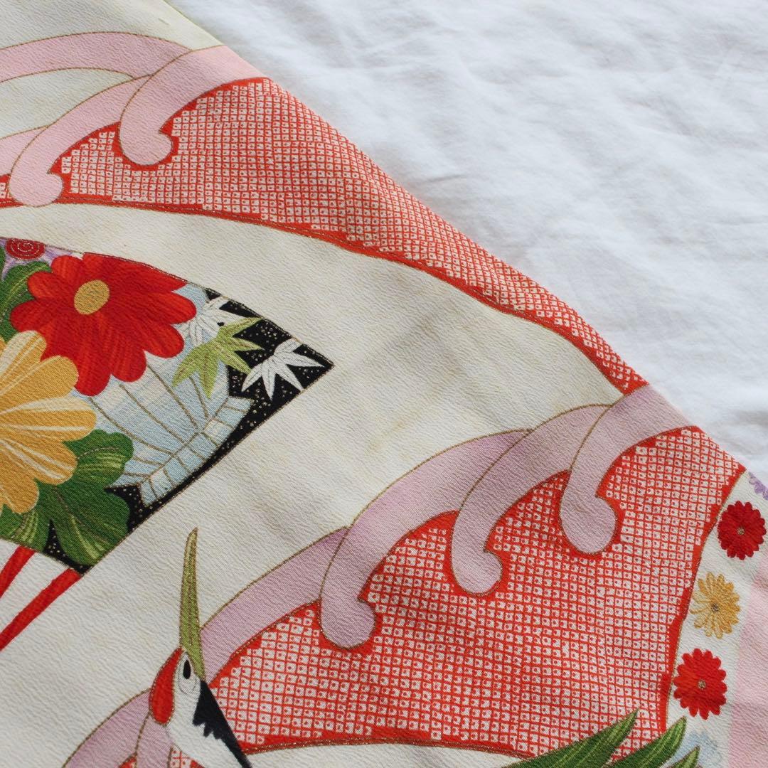 七五三 3歳 女の子 子供 アンティーク 鶴 着物 被布 セット