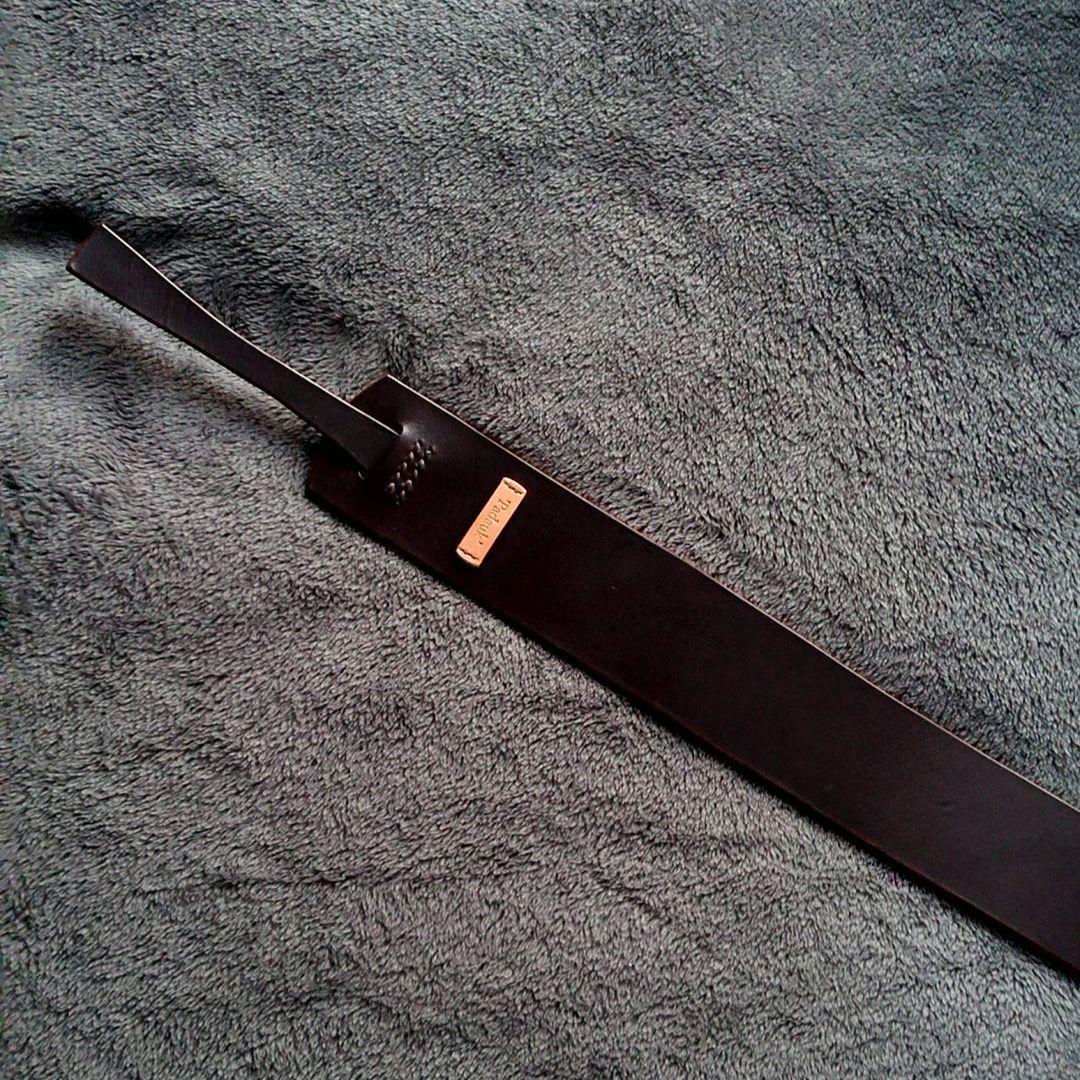 ギターストラップ 国産ヌメ革使用 ハンドメイド 金具無しタイプ ダークブラウン