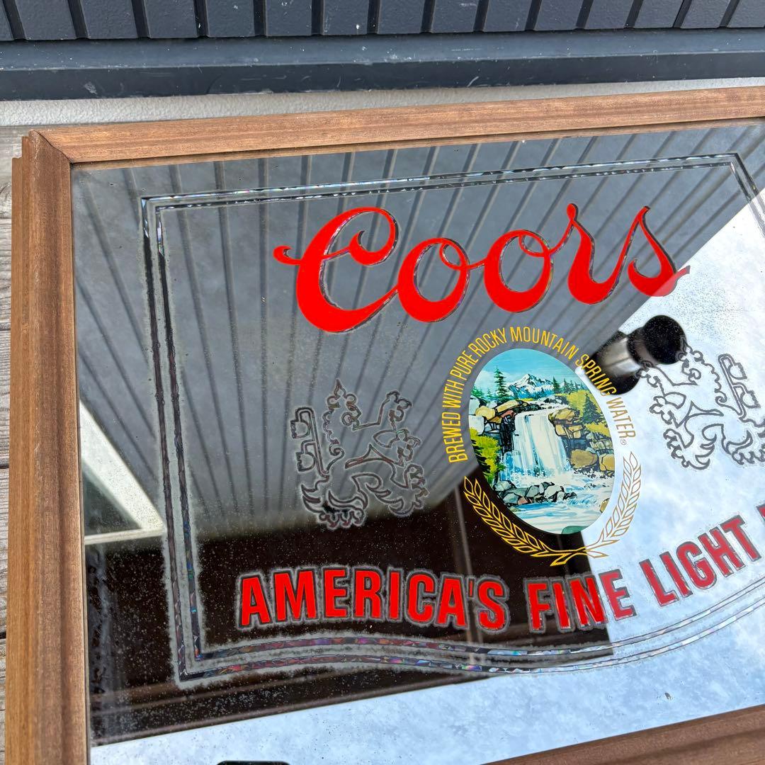 Coorsクアーズ ライトビール 木製枠パブミラー 照明付きミラーサイン 看板