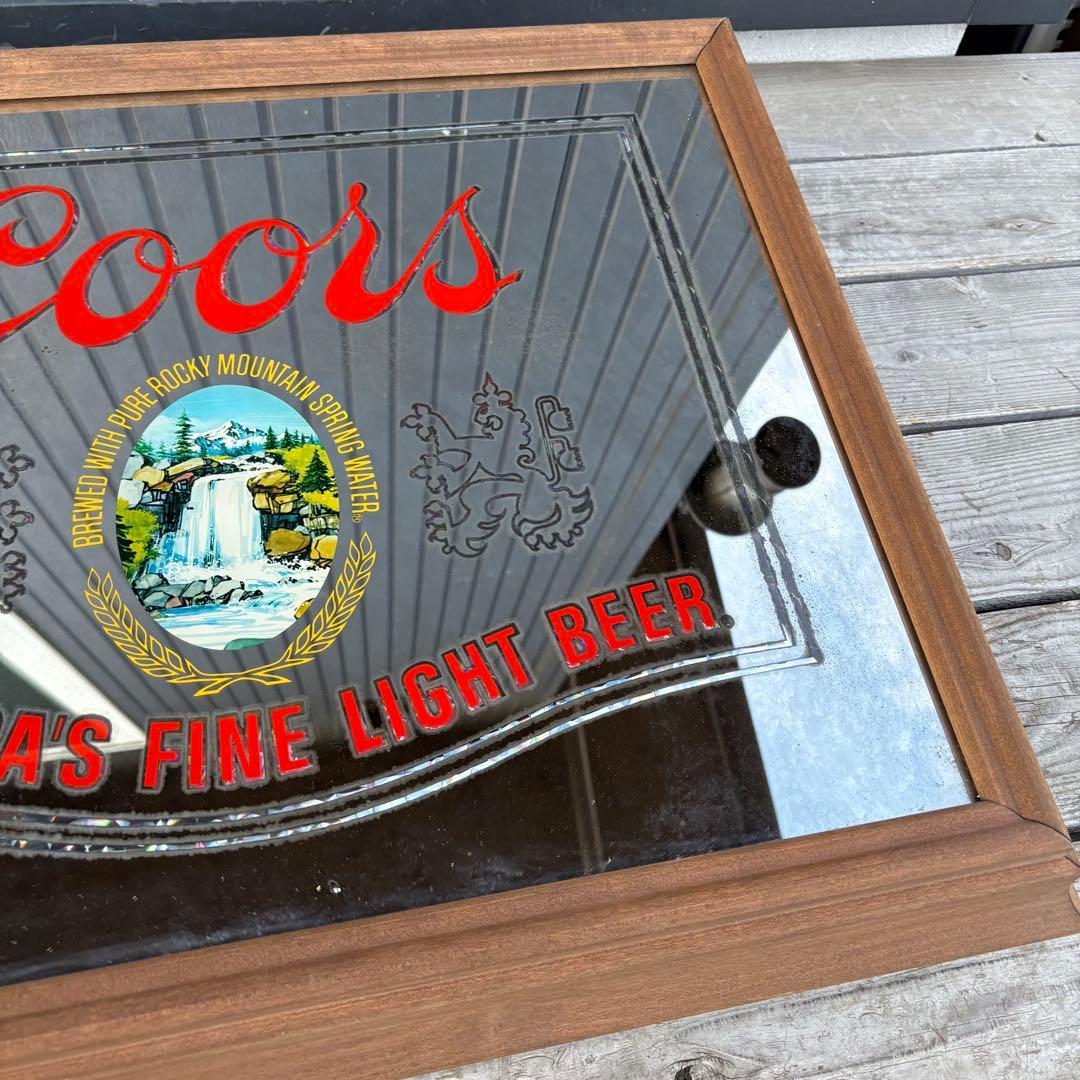Coorsクアーズ ライトビール 木製枠パブミラー 照明付きミラーサイン 看板