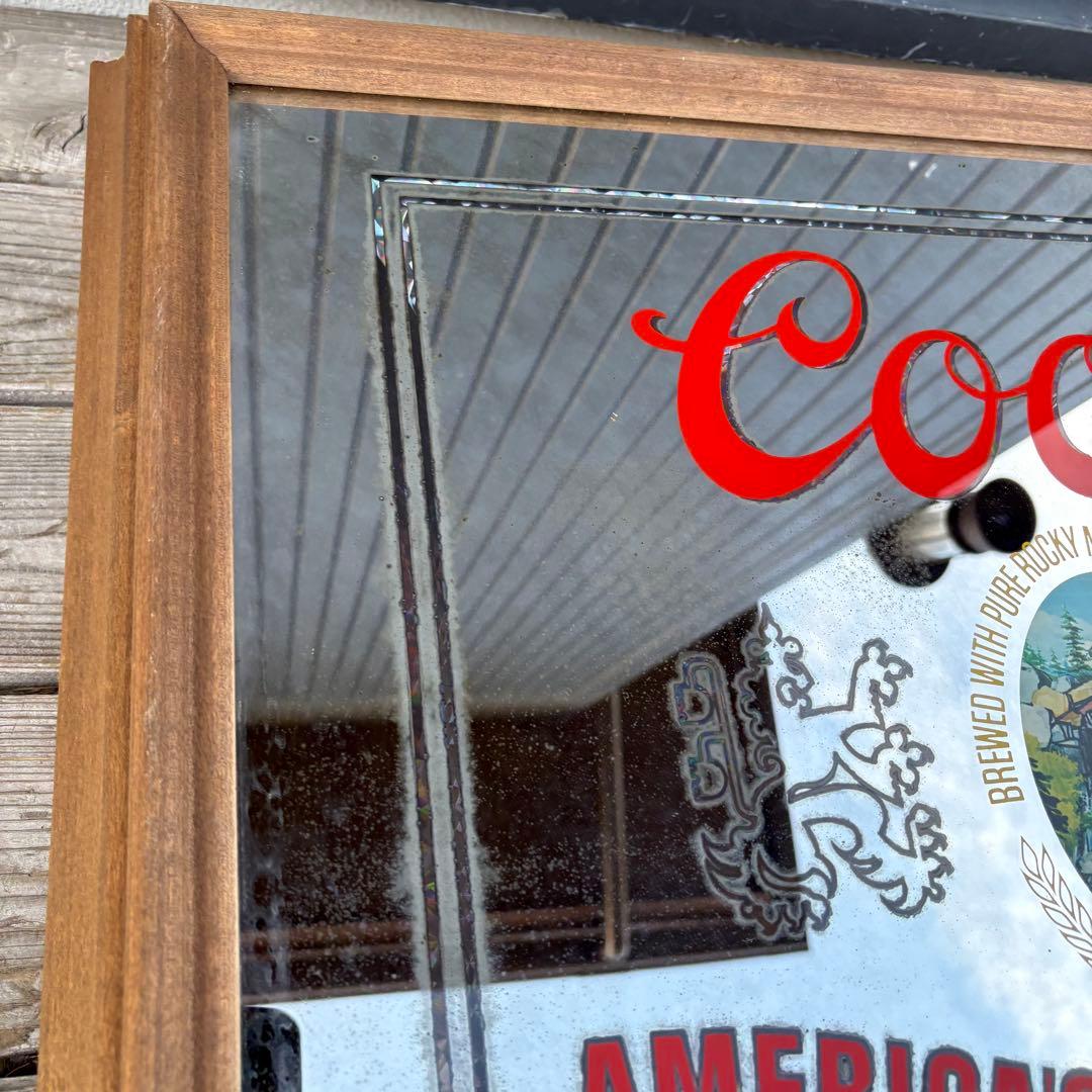 Coorsクアーズ ライトビール 木製枠パブミラー 照明付きミラーサイン 看板