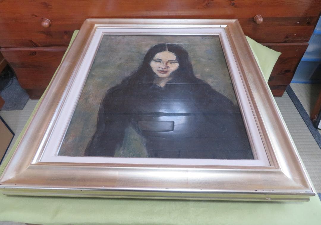 ◇ 堀内規次 「黒衣の女」油彩8号 真作保証 自由美術会員 美術文化協会
