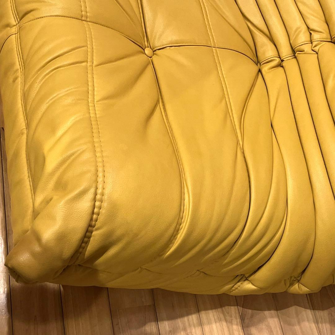 ligne roset togo 1P 本革 レザー ヴィンテージ ソファ　黄色