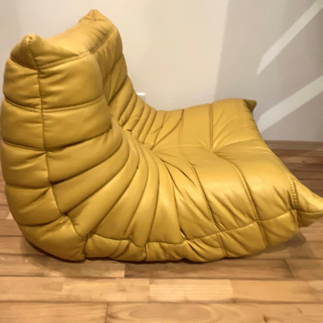 ligne roset togo 1P 本革 レザー ヴィンテージ ソファ　黄色