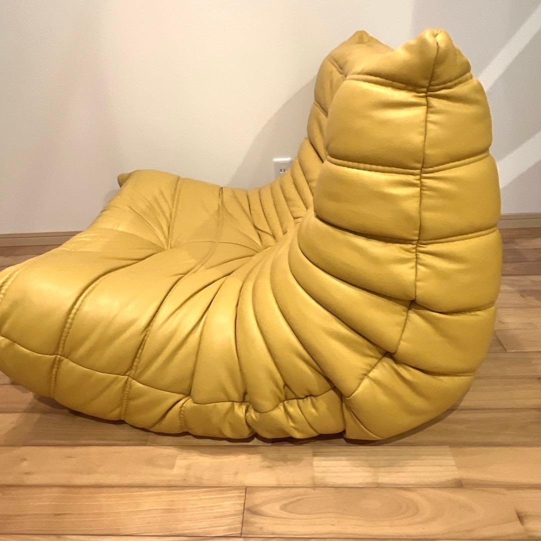 ligne roset togo 1P 本革 レザー ヴィンテージ ソファ　黄色