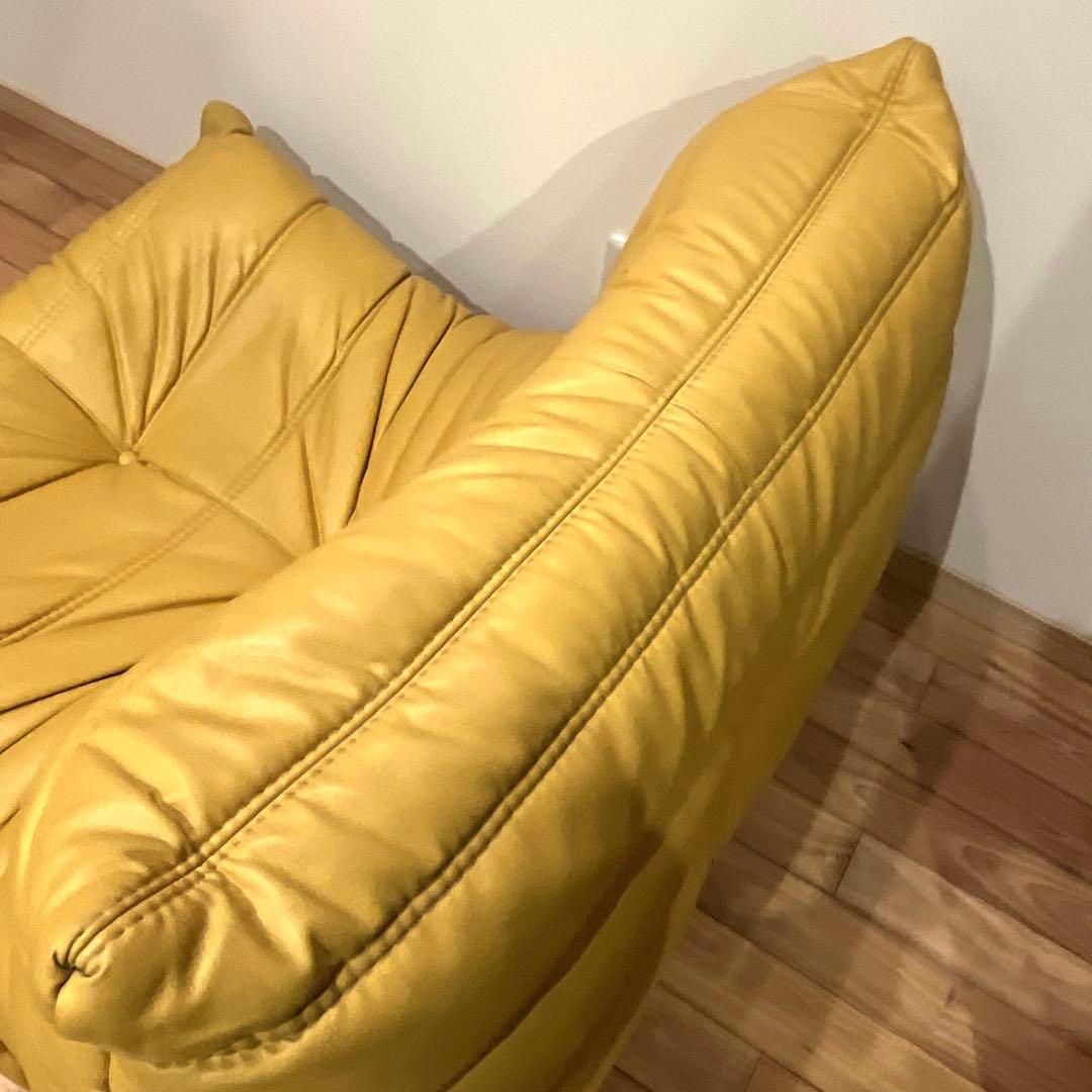 ligne roset togo 1P 本革 レザー ヴィンテージ ソファ　黄色