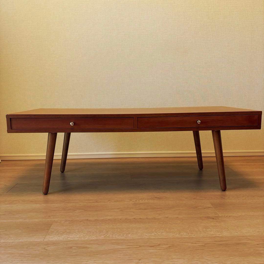 ブラウン木製センターテーブル 引き出し付き