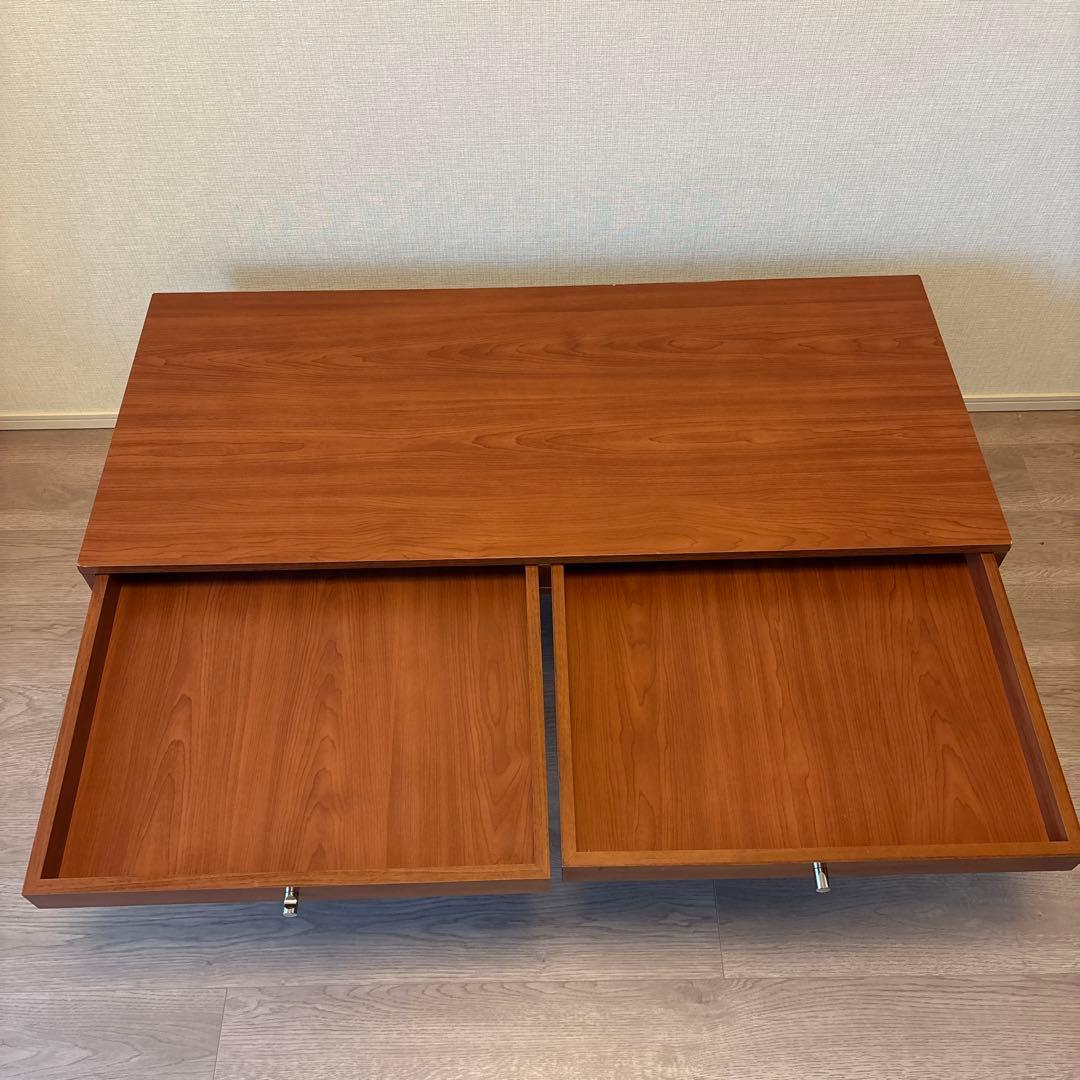 ブラウン木製センターテーブル 引き出し付き