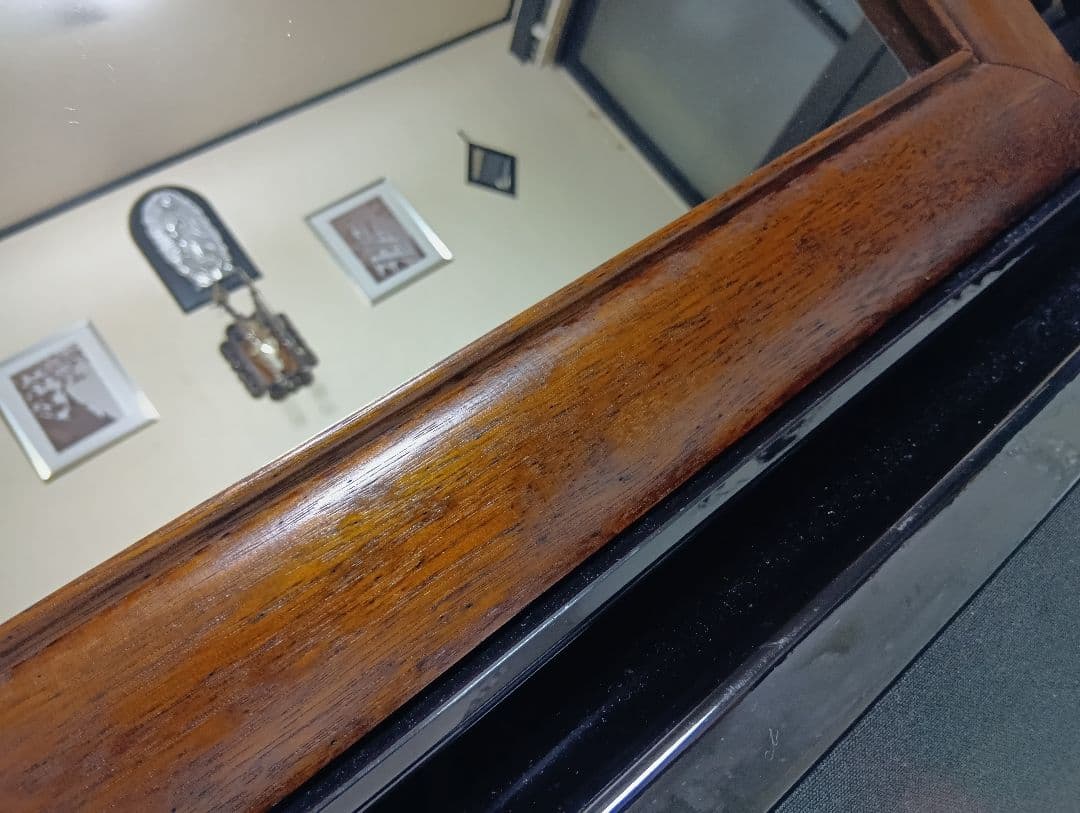 希少　1960's　デンマーク　チーク　無垢材　ラウンドフレーム　ミラー