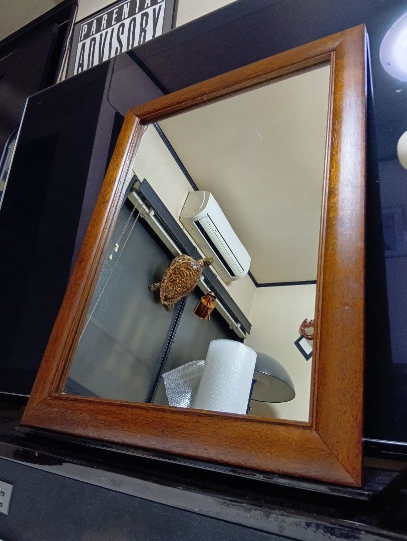 希少　1960's　デンマーク　チーク　無垢材　ラウンドフレーム　ミラー