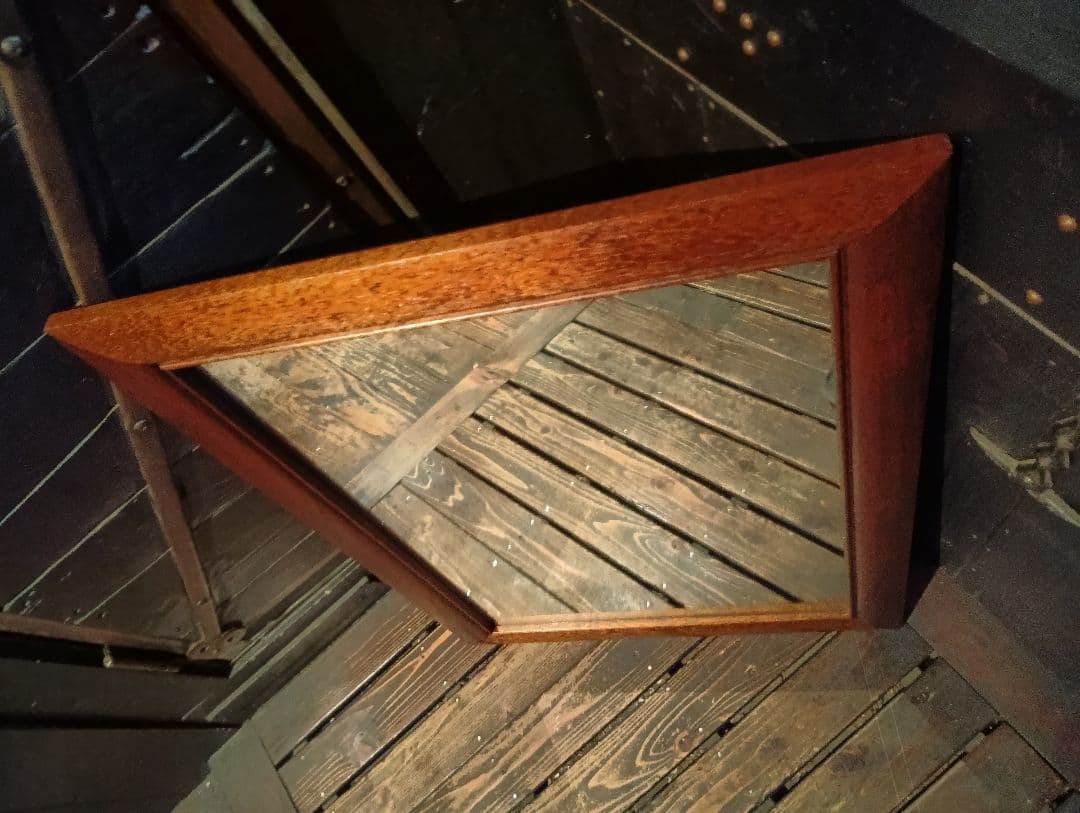 希少　1960's　デンマーク　チーク　無垢材　ラウンドフレーム　ミラー