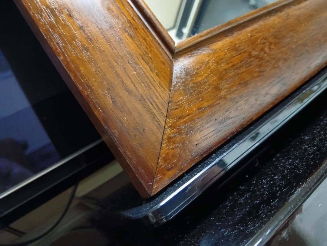 希少　1960's　デンマーク　チーク　無垢材　ラウンドフレーム　ミラー