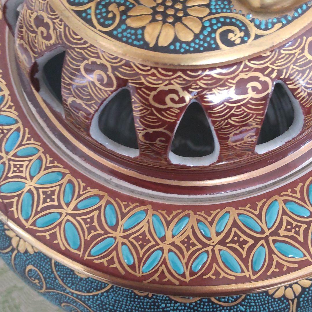 九谷焼特大青粒鉄仙香炉【特注品】【特注サイズ】【存在感】【手打青粒