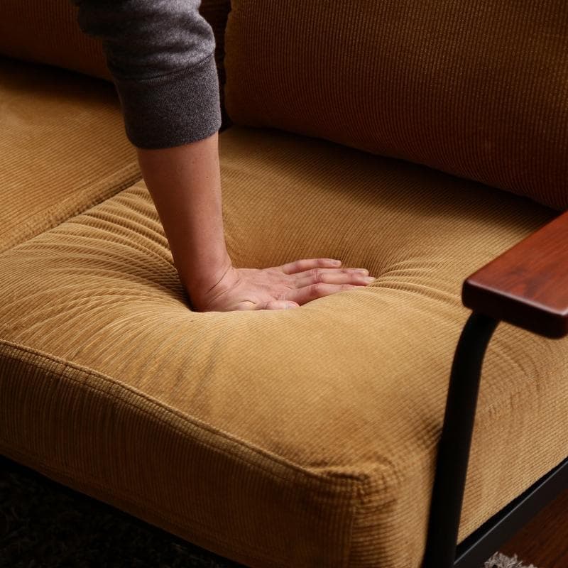 コーデュロイ張地 2人掛けソファ イエロー