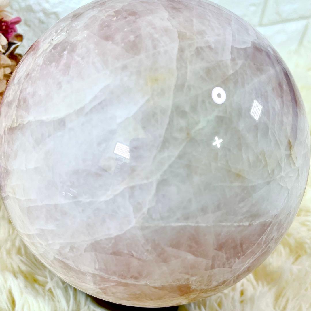 【大玉】ローズクォーツ 球体 6.2kg クラック水晶 スフィア 木製台座付き