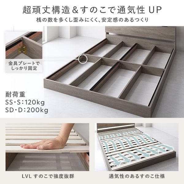 ベッド シングル ベッドフレームのみ ストーングレー 宮付 すのこベッド