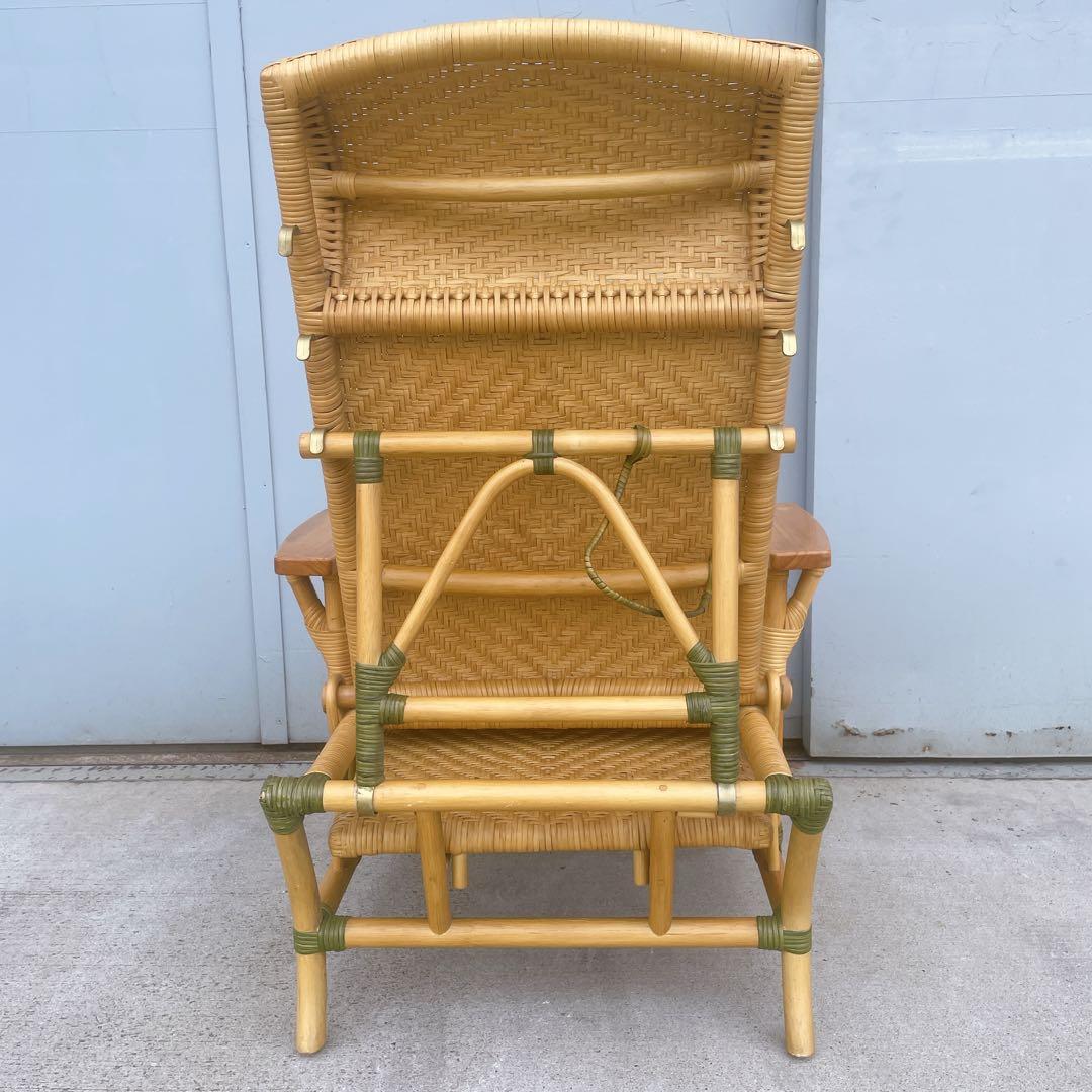 【送料無料】 ラタン リクライニングチェア 木製肘置きチェア オットマン