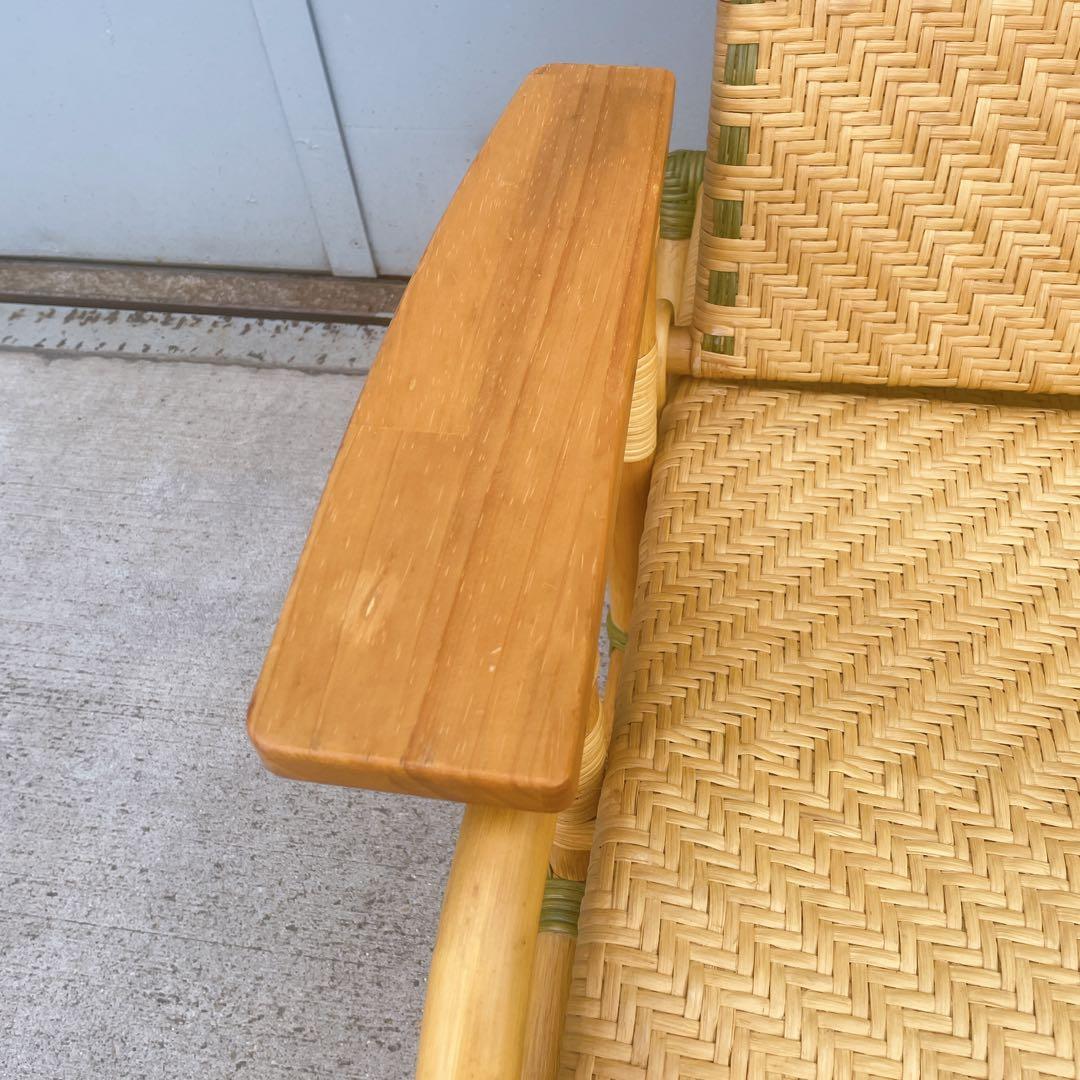 【送料無料】 ラタン リクライニングチェア 木製肘置きチェア オットマン