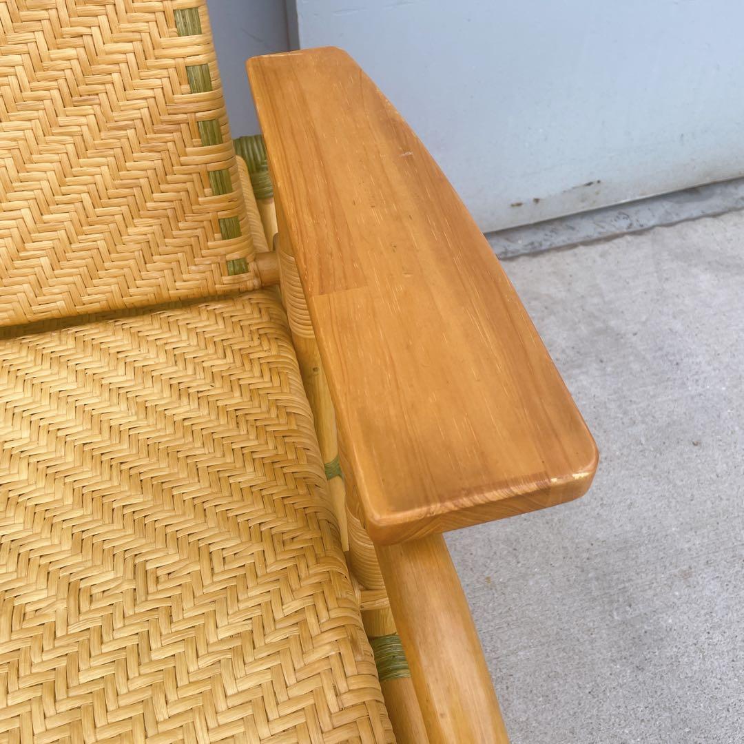 【送料無料】 ラタン リクライニングチェア 木製肘置きチェア オットマン