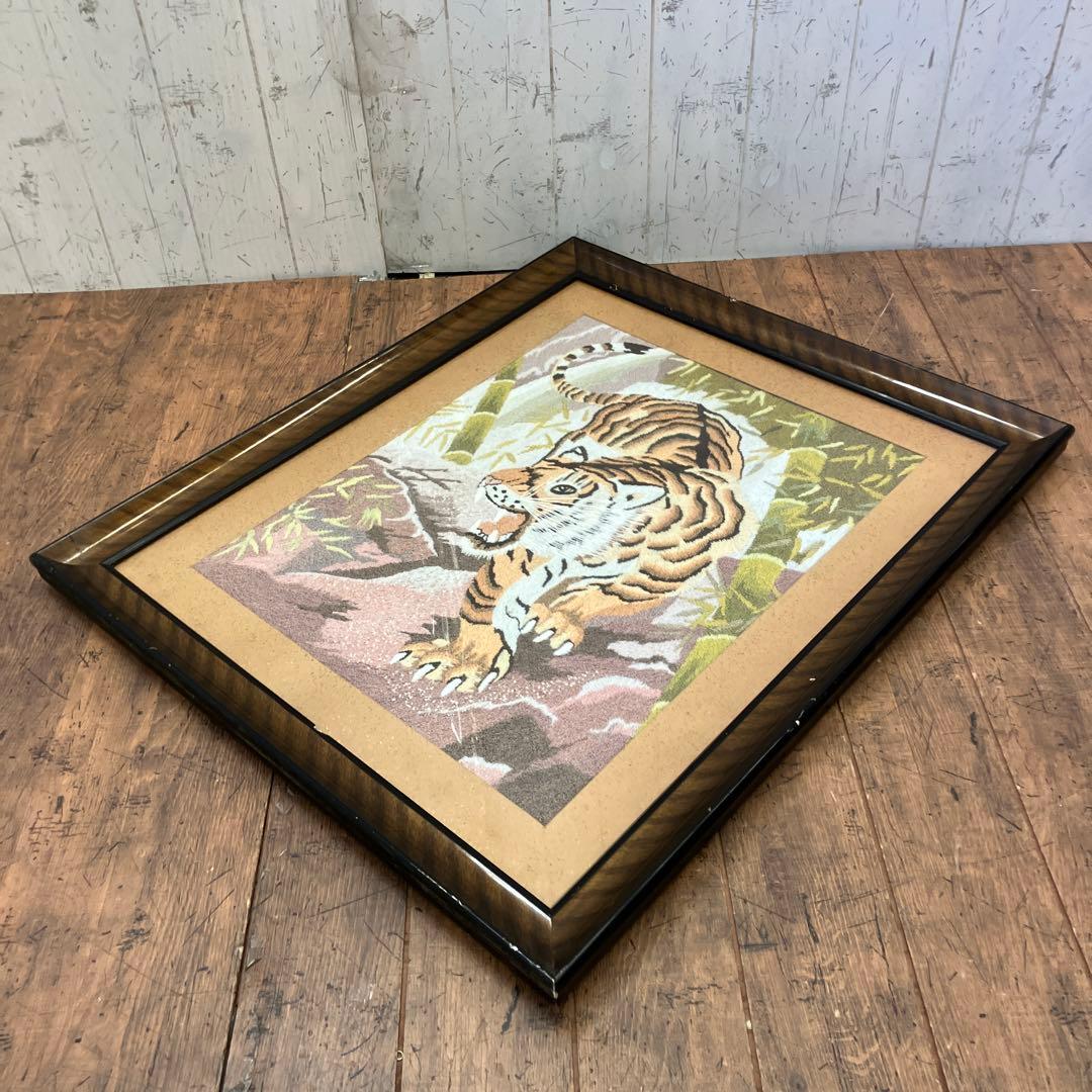 昭和レトロ 竹虎図 寅 タイガー 刺繍画 文化刺繍 刺繍絵 絵画 額縁 額