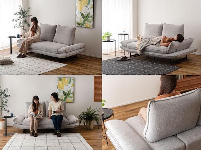 肘掛リクライニング２人掛けソファ幅197cm 背もたれ可動 北欧モダン（603）