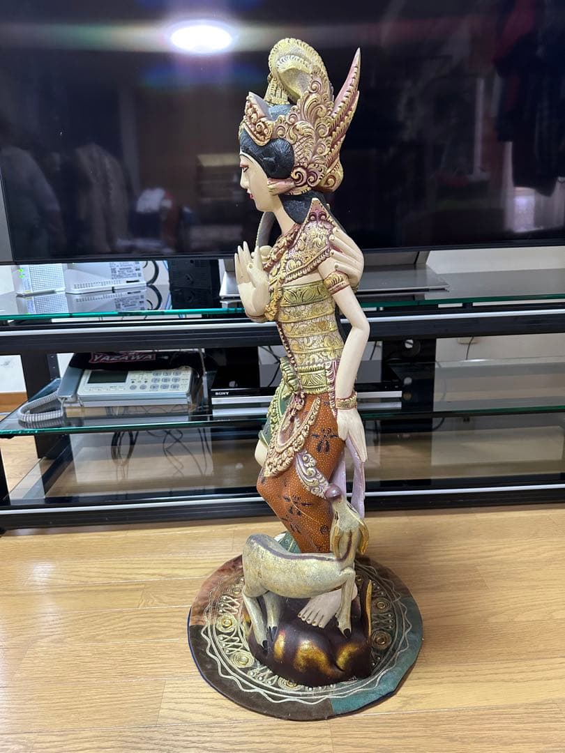 高さ880木彫り　ラマ&シーターペア　一本の無垢の木の彫刻