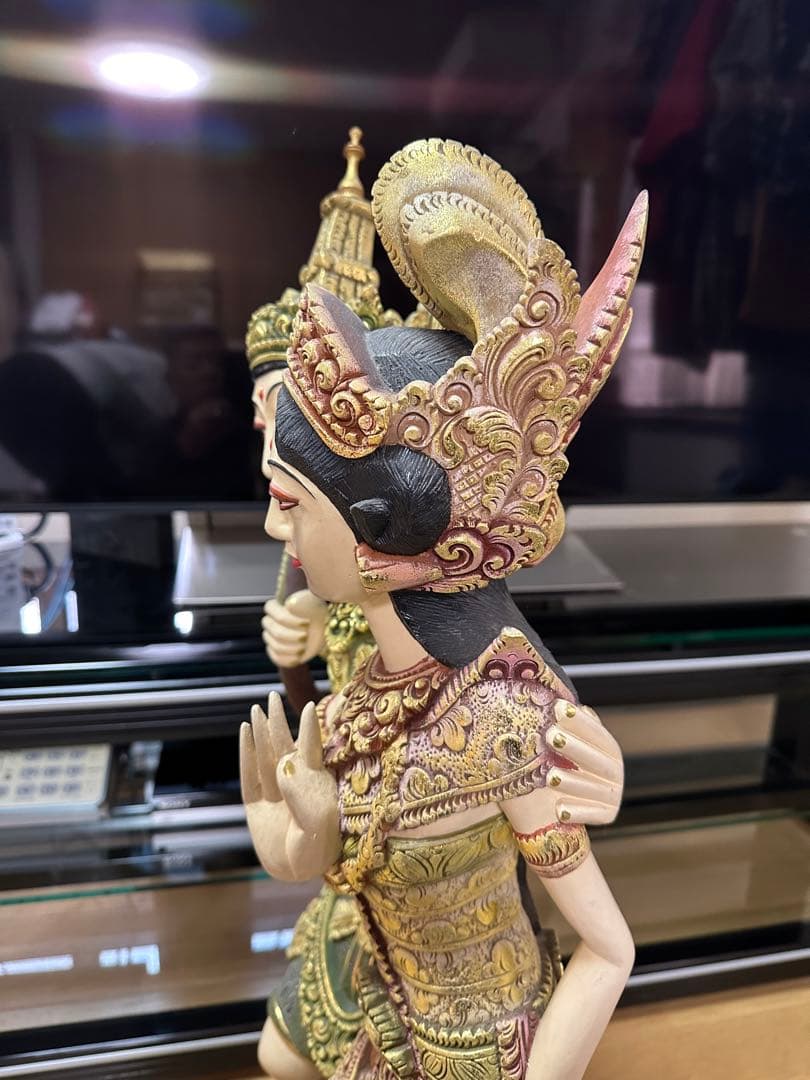 高さ880木彫り　ラマ&シーターペア　一本の無垢の木の彫刻