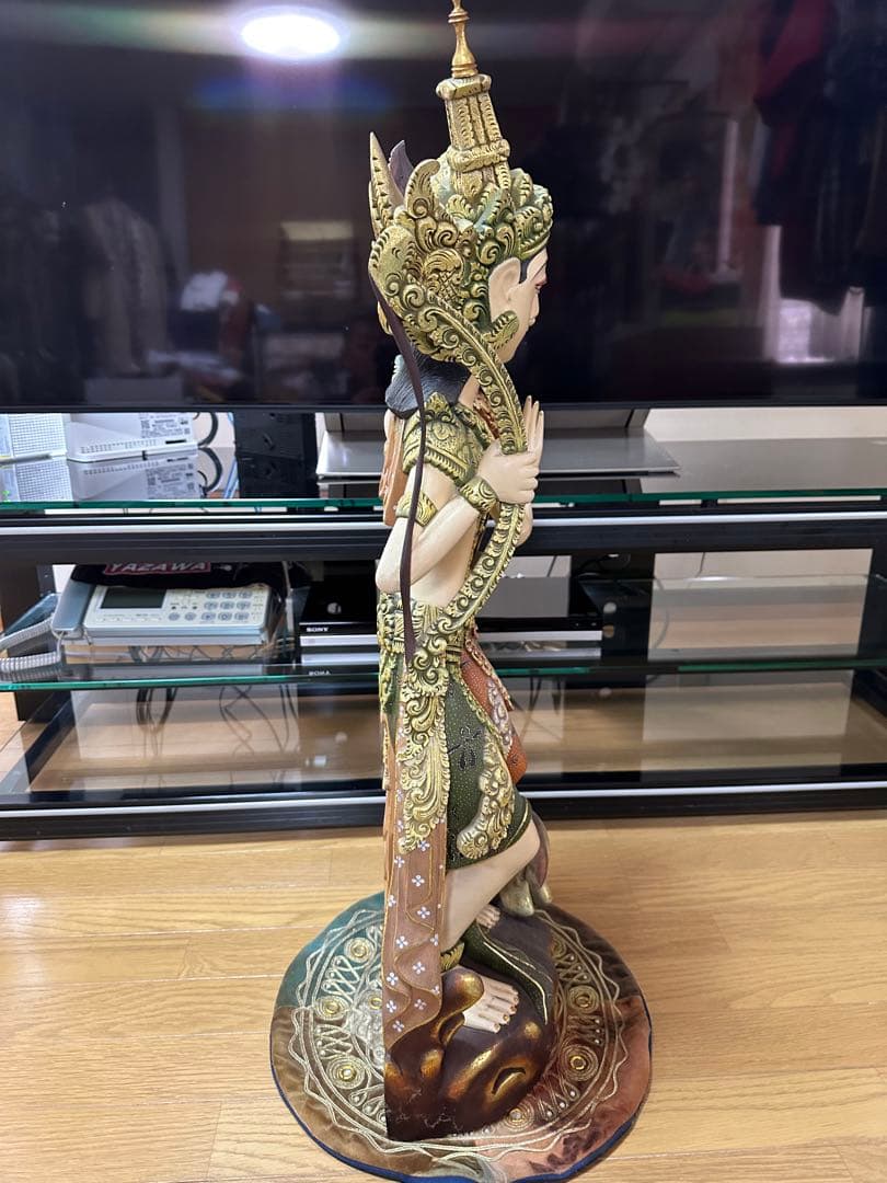 高さ880木彫り　ラマ&シーターペア　一本の無垢の木の彫刻