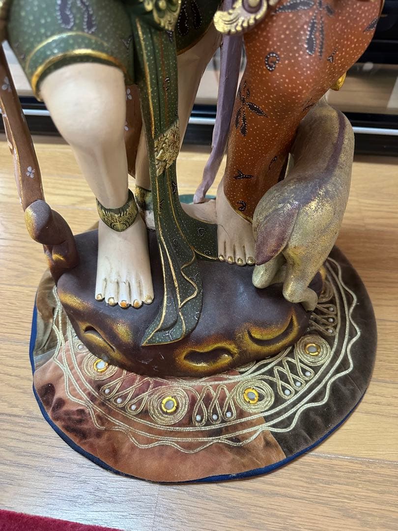 高さ880木彫り　ラマ&シーターペア　一本の無垢の木の彫刻