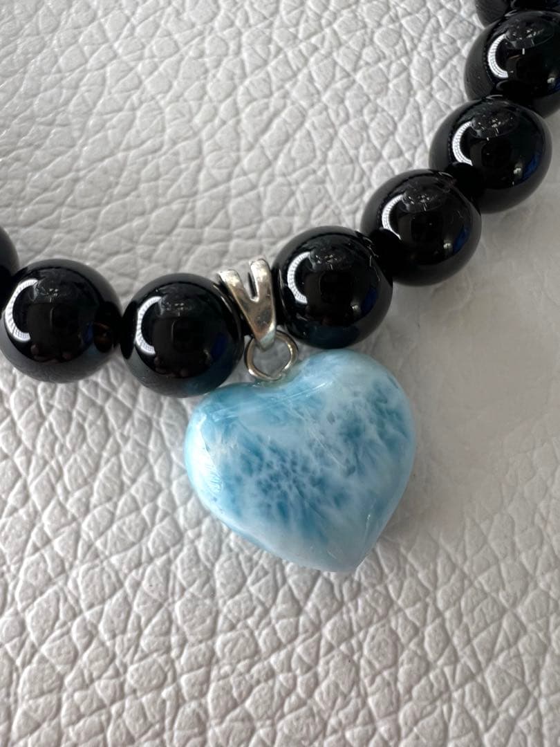 ドミニカ産ハートラリマー♡モリオンブレスレット　愛　平和　癒し　魔除け　厄除