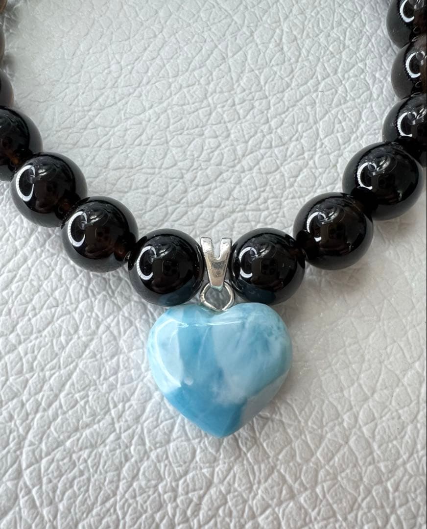 ドミニカ産ハートラリマー♡モリオンブレスレット　愛　平和　癒し　魔除け　厄除