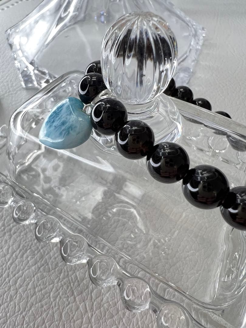 ドミニカ産ハートラリマー♡モリオンブレスレット　愛　平和　癒し　魔除け　厄除