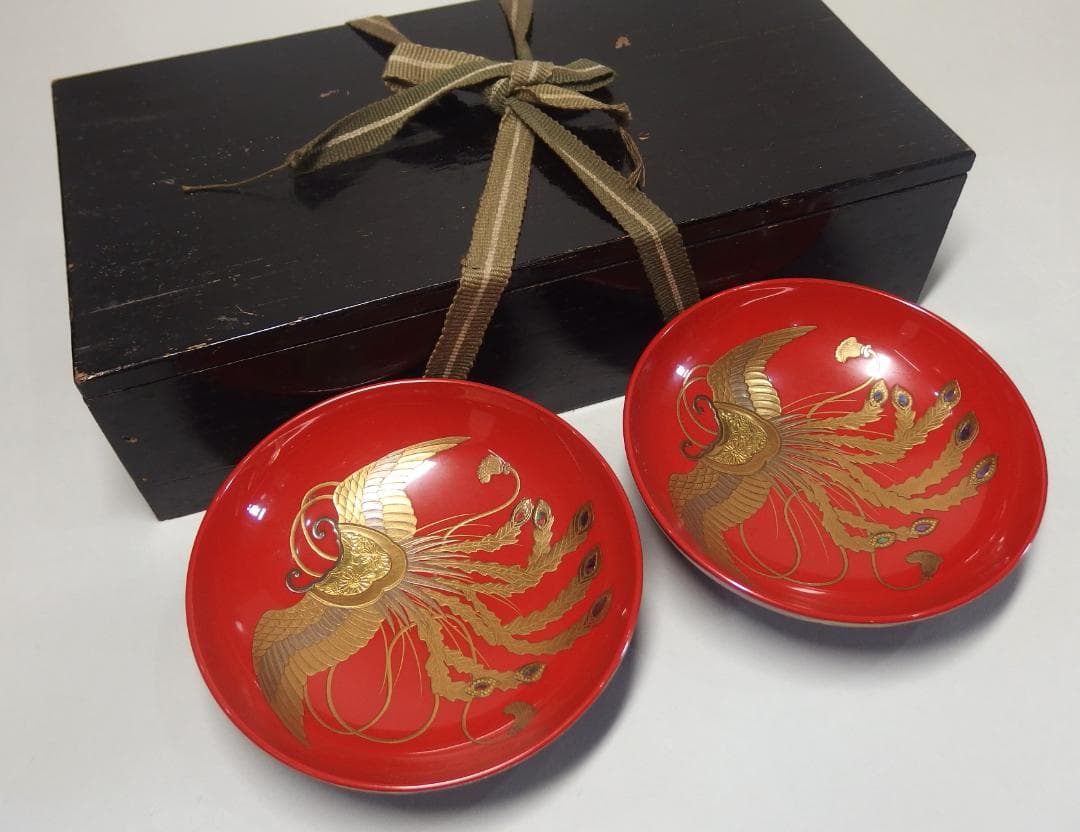 時代蒔絵鳳凰図盃一対/隠れ蓑/宝尽くし/吉祥紋/酒盃/加賀蒔絵