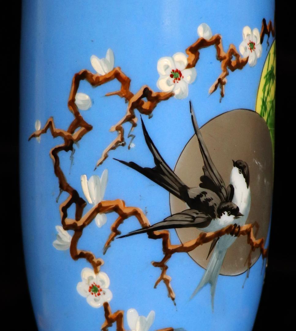 オールド・バカラ レア型 オパーリンクリスタル製 日本趣味 花鳥図飾壷