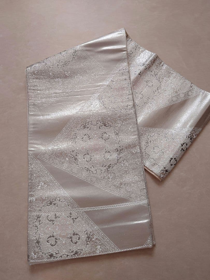 七五三　ハーフ成人式　ジュニア帯　大人用袋帯からの作り帯　1点物　銀白系