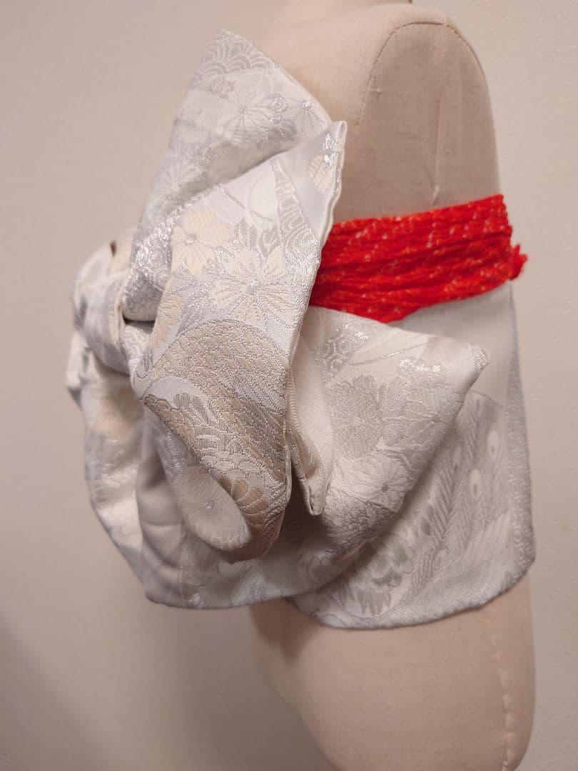 七五三　ハーフ成人式　ジュニア帯　大人用袋帯からの作り帯　1点物　銀白系